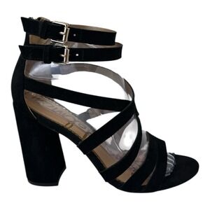 Sam Edelman Women's Black Suede Yema Strappy Sandal Block Heels Size 7.5